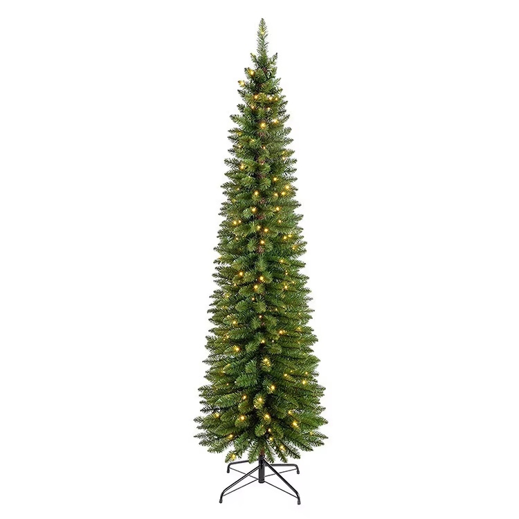 Artificial Arvore De Natal Pencil Christmas Tree with Light 6 ft Metal Stand Xmas Tree for Indoor Holiday Decorations