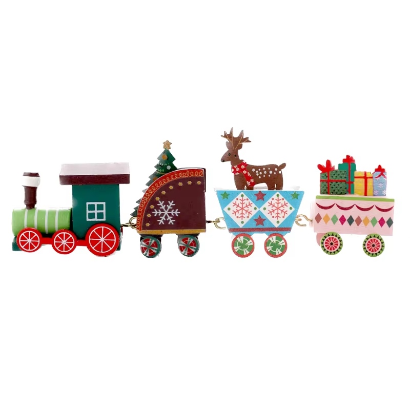 Christmas Wooden Train Decoration Home Christmas  19.5 * 2.8 * 4.8 cm  Wooden Train Set