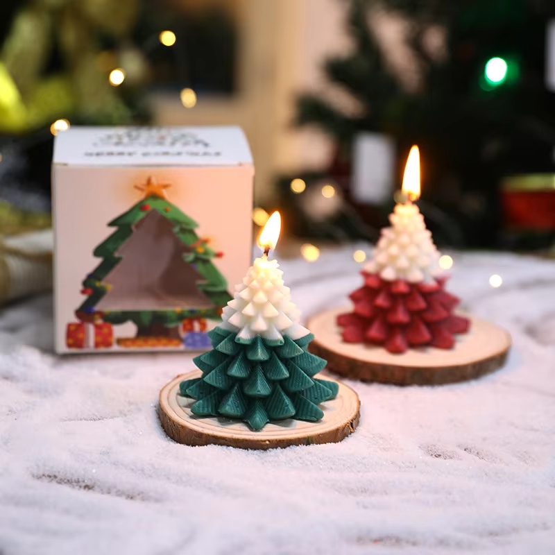 Double Color Christmas Tree Mini Scented Candles All Natural Luxury Dinner Taper Candle Christmas Decorations Gifts