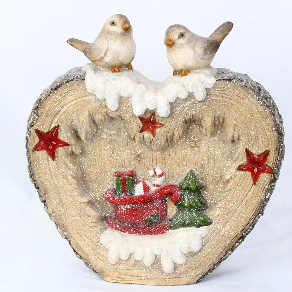 Magnesium Oxide Christmas Bird Figurine with LED Lights - Festive Tabletop Decor and Ornament for Holiday