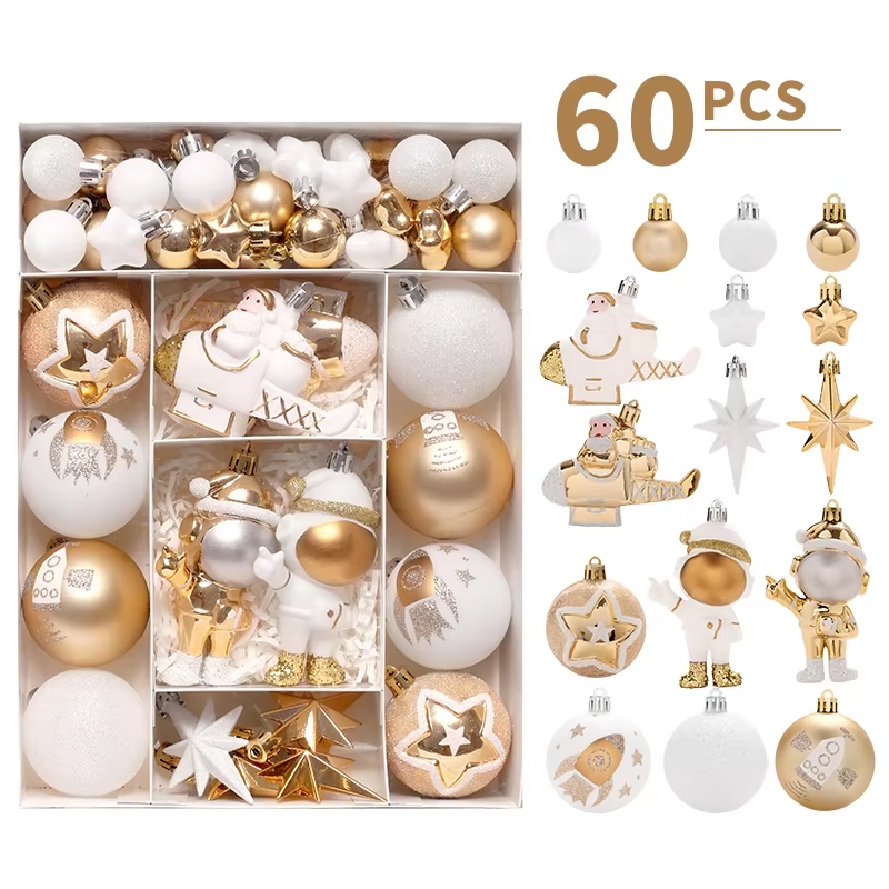 Gold Painted Christmas  Ornament Ball & Tree Christmas Ornaments Balls Box  Set Ornaments Plastic Ball