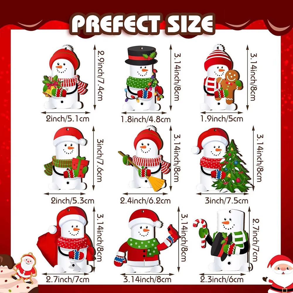 High Quality Mini Wooden Christmas Tree Decoration Pendant Merry Christmas Artificial Wood Snowman Hanging Electroplating
