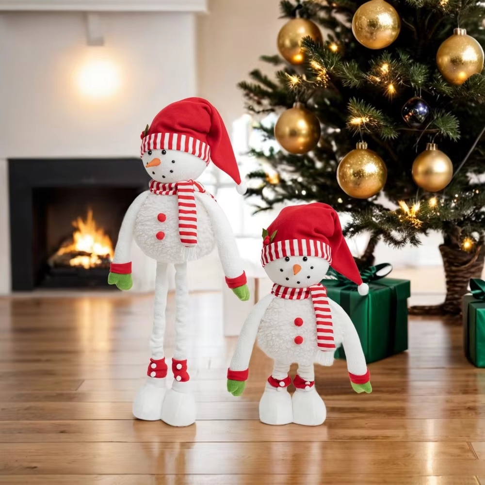 Best Selling Retractable Classic Christmas Snowman Set Tabletop Long Leg Doll Toy Indoor Use Polyester Fiber Home