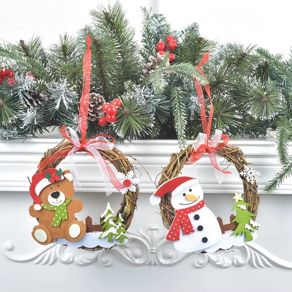 Christmas Craft DIY Rattan Wreath with Pendant Hanging Garlands 18x15cm Gift