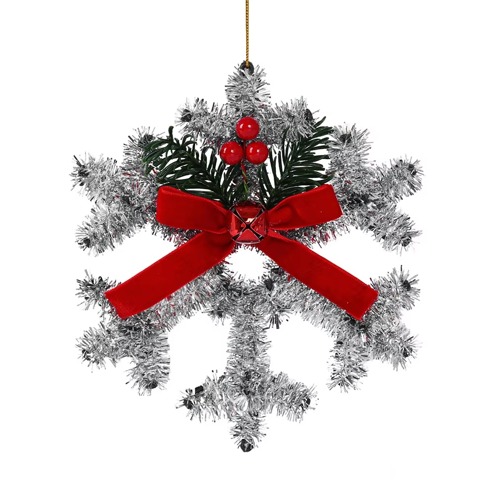 Christmas Tinsel Snowflake Design for Hanging Eco-friendly Material Tree Ornament Decor with Berry