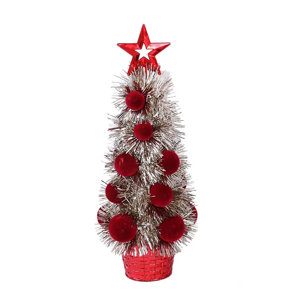 Christmas Table Tree Small Tinsel Flocked Ball Tree Decor for Xmas  New Design Mini Trees