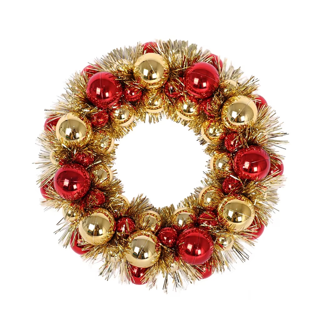 Plastic Decor Wreath  Christmas Hanging Tinsel Wreath with Durable Hand Painted Balls